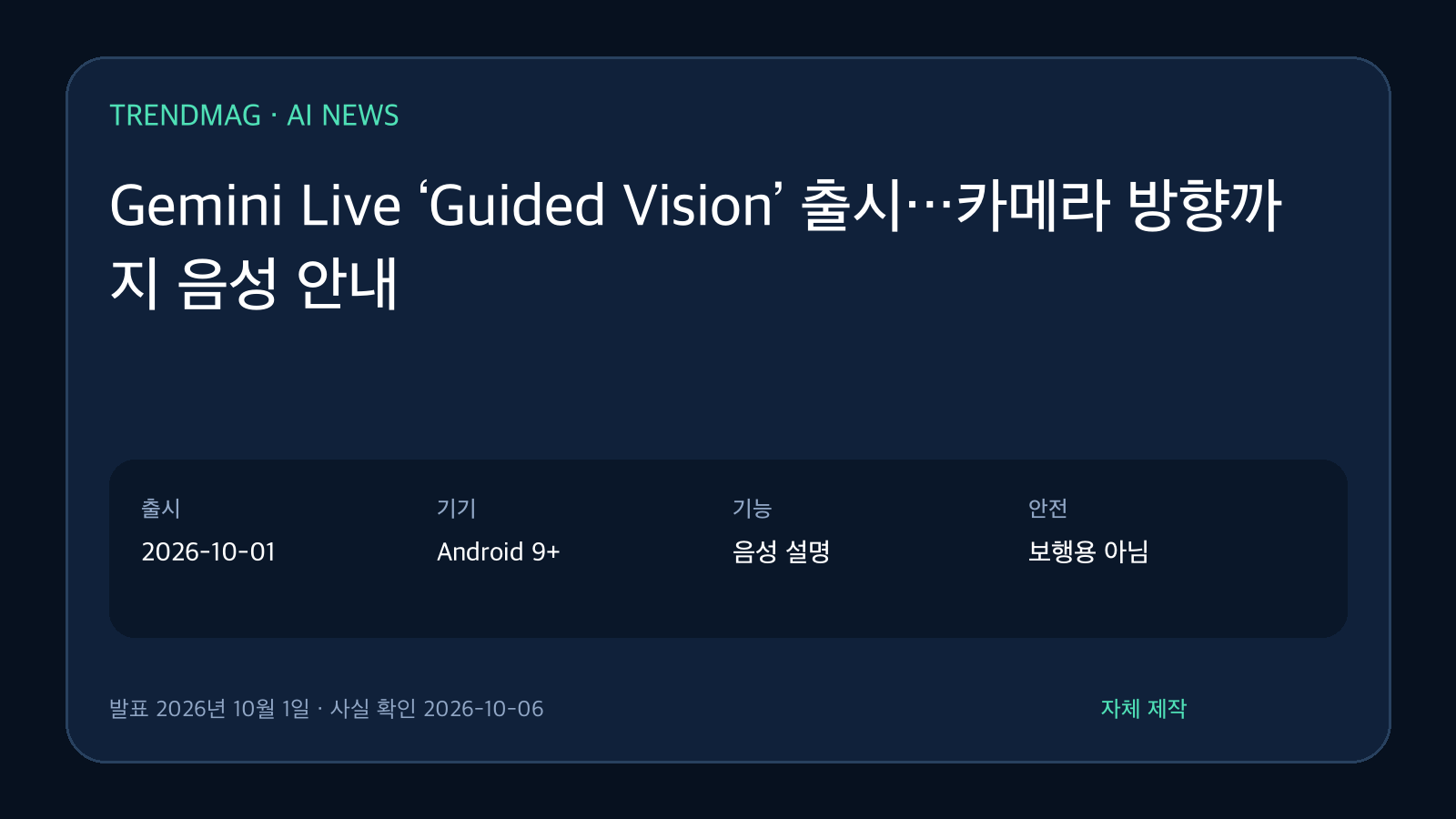 Gemini Live ‘Guided Vision’ 출시…카메라 방향까지 음성 안내 핵심 사실 요약 도표
