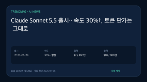 Claude Sonnet 5.5 출시…속도 30%↑, 토큰 단가는 그대로 핵심 사실 요약 도표